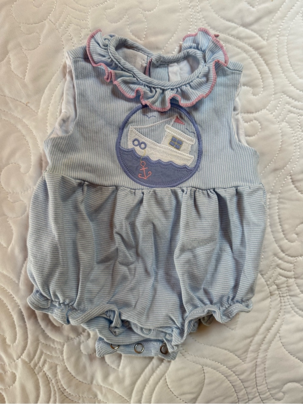 Bailey Boys 3M Girls Light Blue Striped Baby Romper